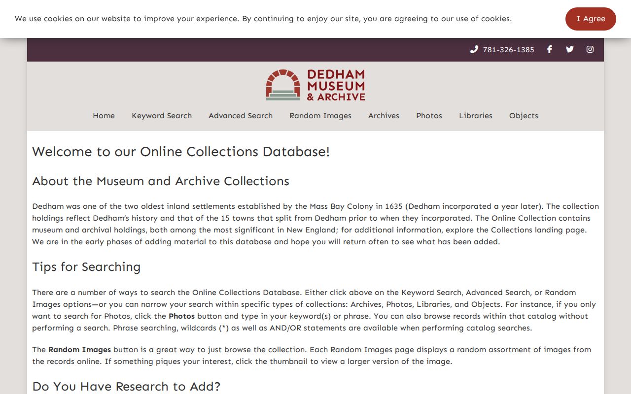 Dedham Museum online collections database for Norfolk County historical research