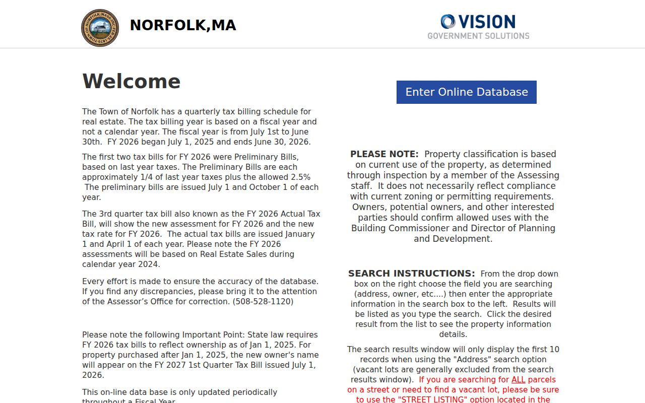 Norfolk County residents directory Town of Norfolk assessor property search