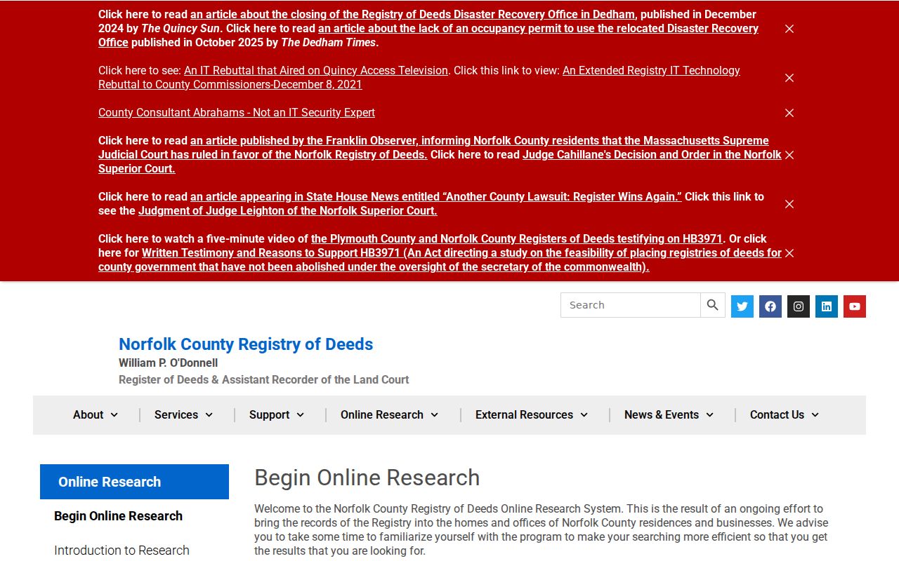 Norfolk County Registry online research guide for deed and land-record searches