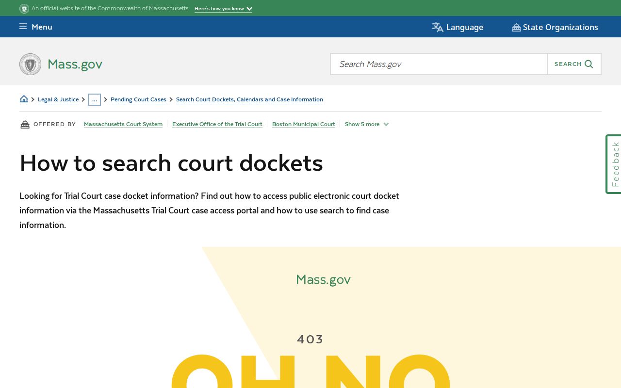 Norfolk County resident lookup using Massachusetts court docket search instructions