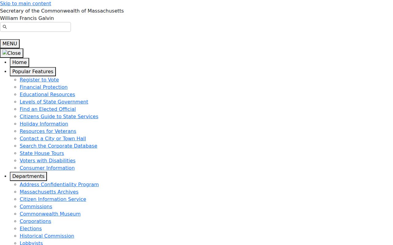Norfolk County resident lookup at the Massachusetts voter status entry page