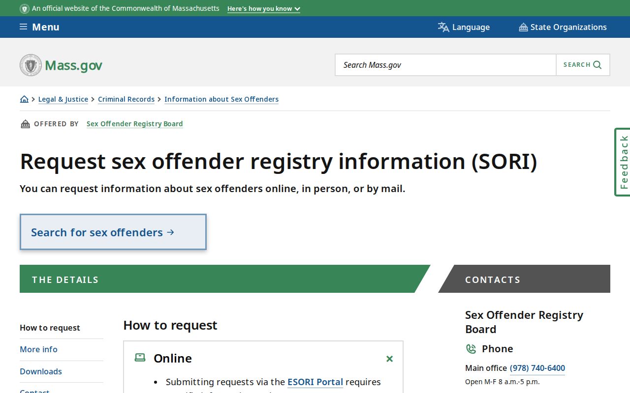 Norfolk County resident lookup through Massachusetts SORI and ESORI information