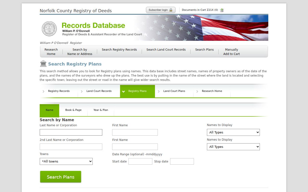 Norfolk County street directory Registry plan search