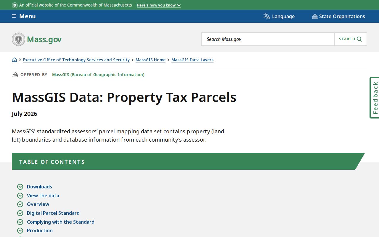 Norfolk County street directory MassGIS property-tax parcel data
